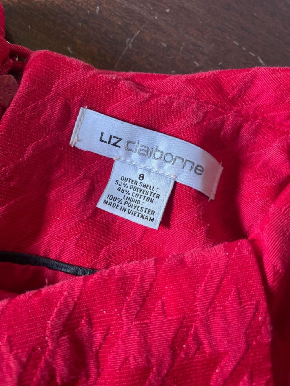 Vintage Liz Claiborne Red Houndstooth Dress Portrait Collar Gold Button SZ 8 - Picture 9 of 9